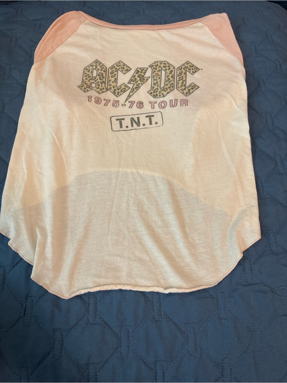 AC/DC Pink and Cream Dog Tee - 1975-76 Tour T.N.T. Graphic